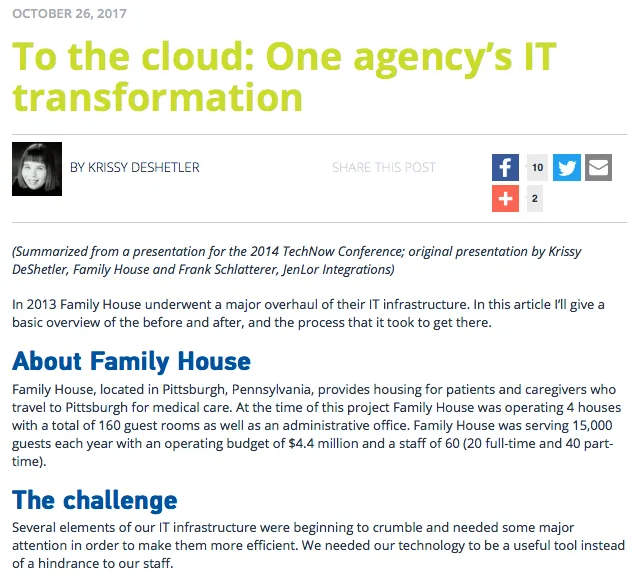 JENLOR Client Featured on NTEN.org About Moving to the Cloud